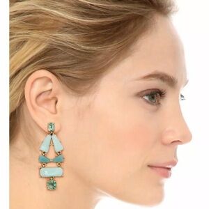 Aqua Kate Spade NY Ocean Plated Beach Glass Gem Statement Earrings